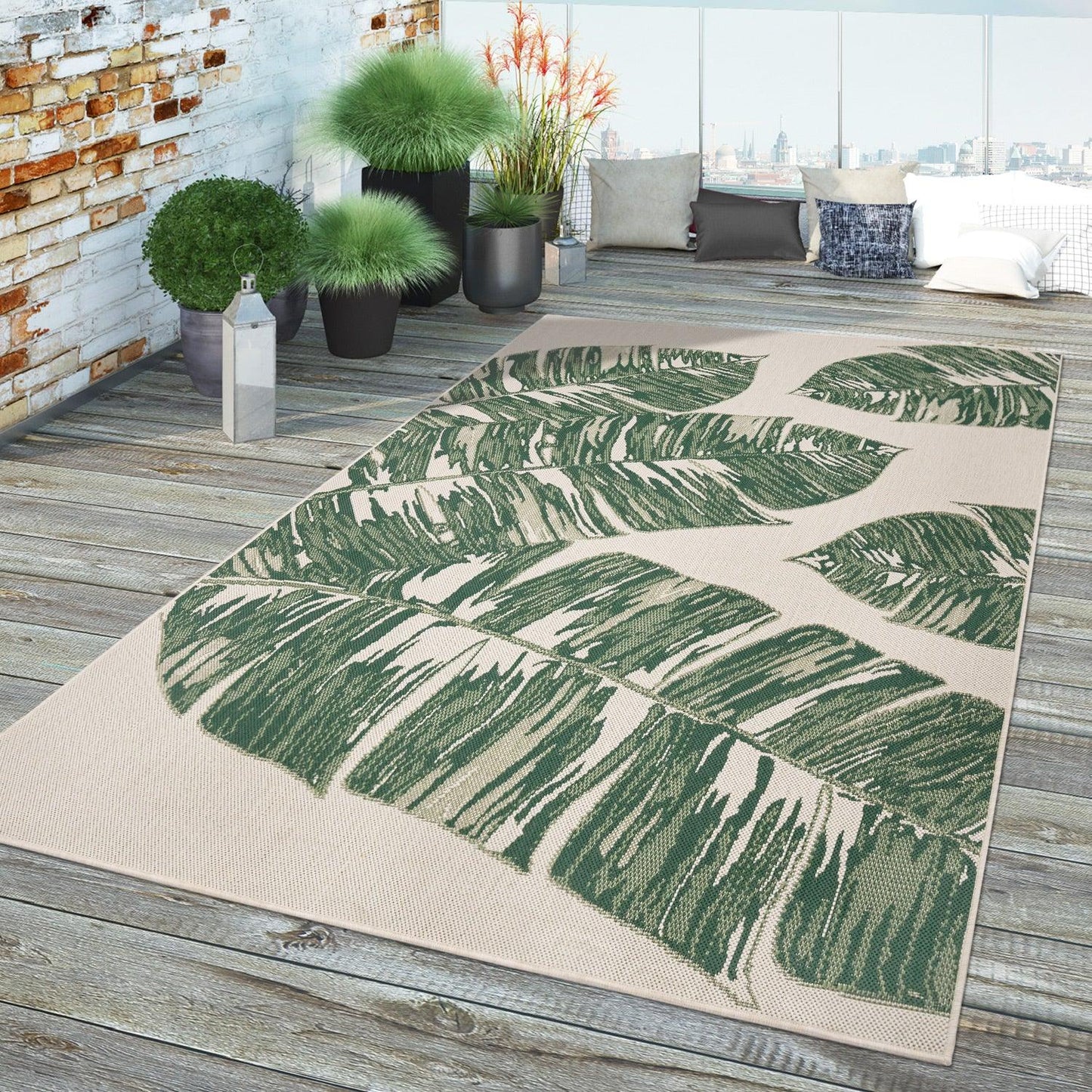 In- & Outdoor Rug Ostende Jungle Leaves - Cream Green - RugYourHome