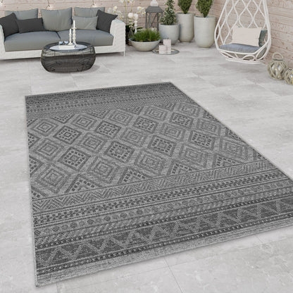 Outdoor Rug Vermont Boho Diamond Pattern - Dark Grey