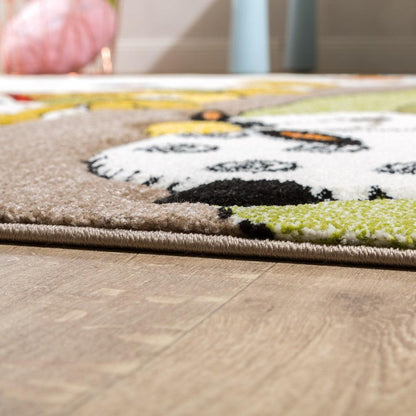 Kid's Rug Nursery Baby Giraffe & Sheep in Beige Cream Contour Cut - RugYourHome