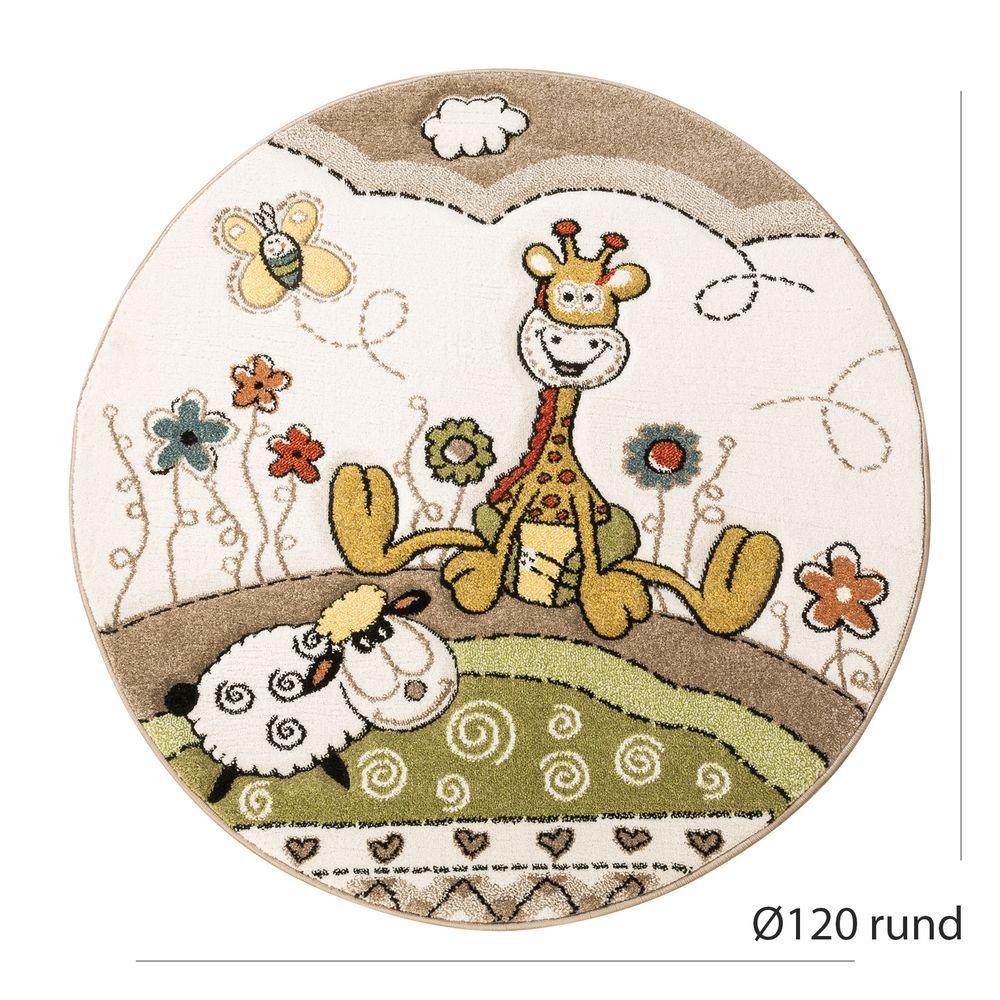 Kid's Rug Nursery Baby Giraffe & Sheep in Beige Cream Contour Cut - RugYourHome