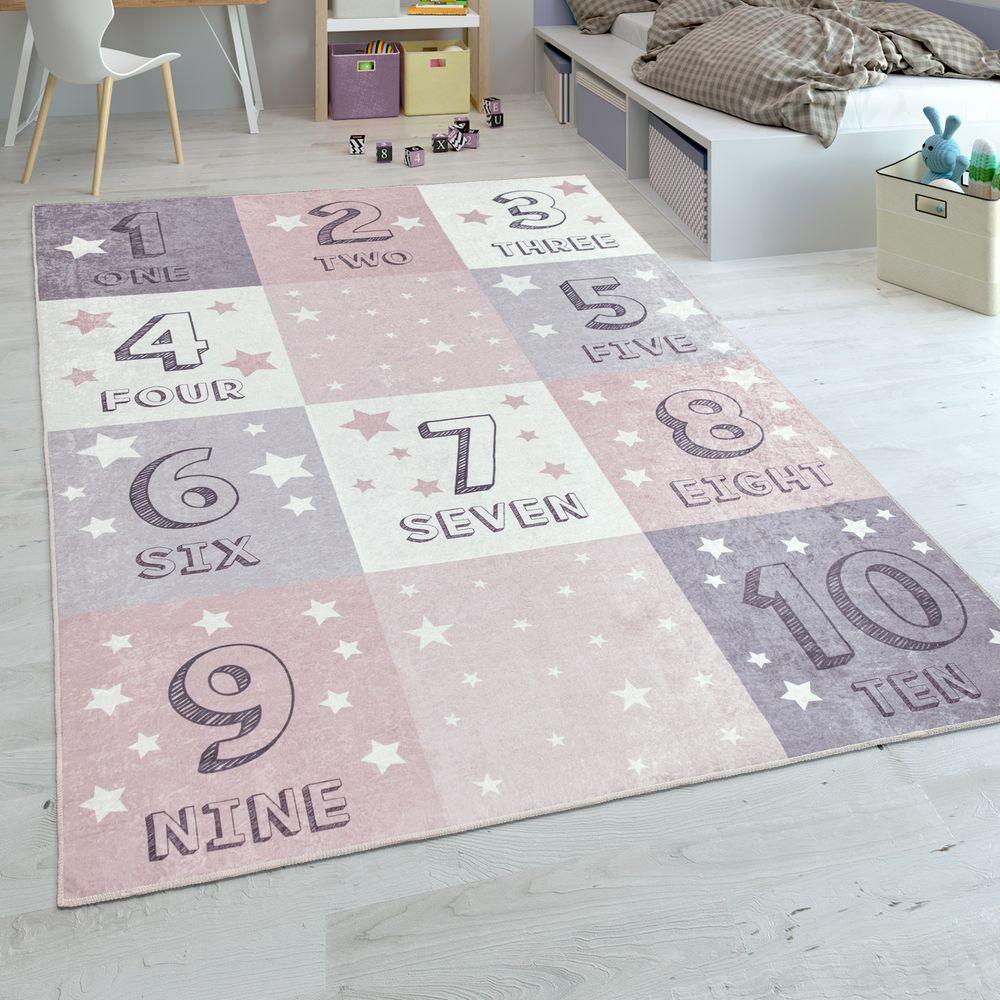 Kid's Rug Playmat with Numbers 1-10 Checkered in Pink - RugYourHome