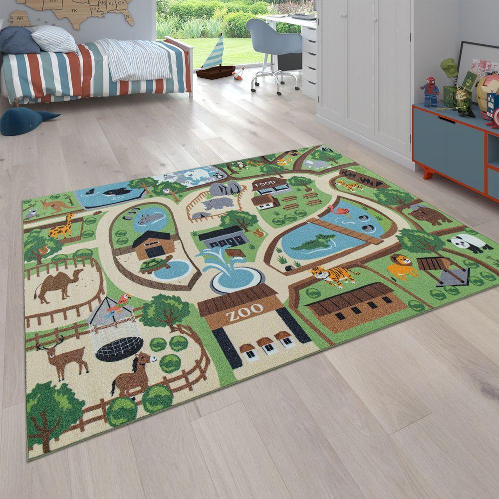 Kids Play Rug for Nursery Zoo Animals green brown colorful - RugYourHome