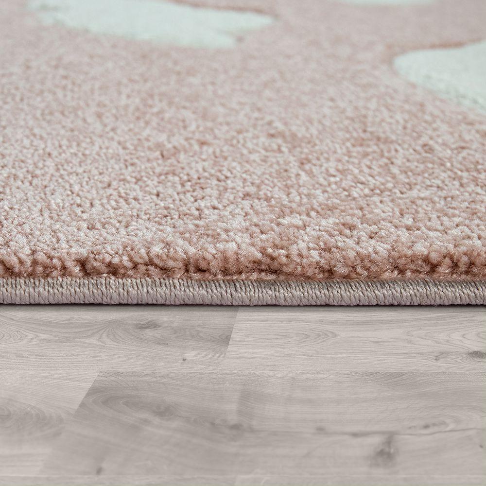 Kids Room Rug Cosmo with Clouds in Pastel Pink White - RugYourHome