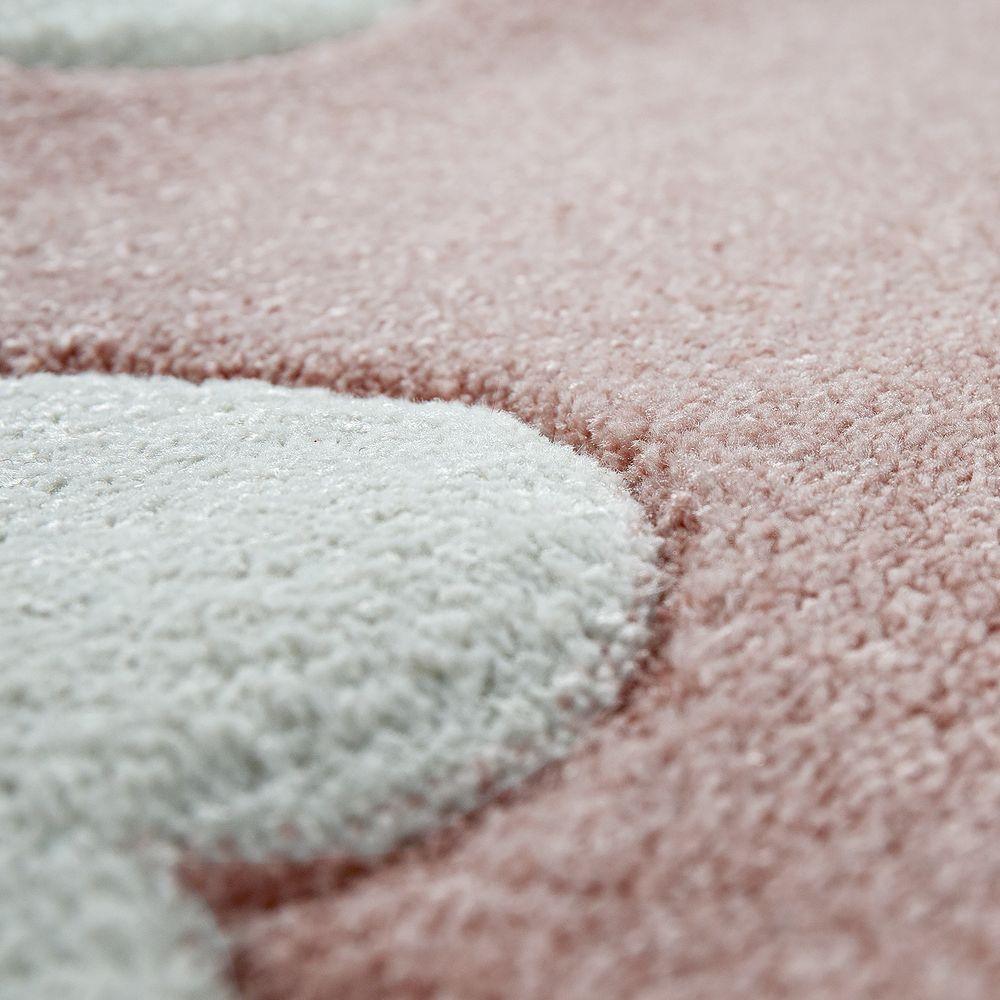 Kids Room Rug Cosmo with Clouds in Pastel Pink White - RugYourHome