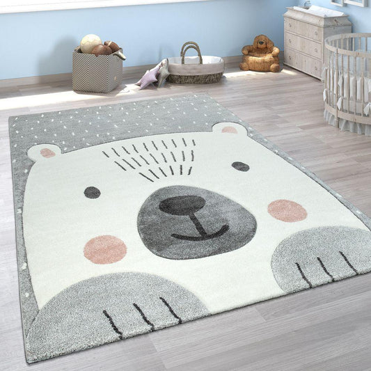 Kids Room Rug Cute Snow Bear 3D In Grey White - RugYourHome