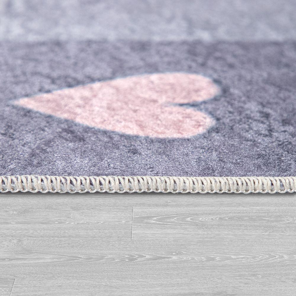 Kids Rug Cloud and Hearts for Nursery in Grey Pink - RugYourHome