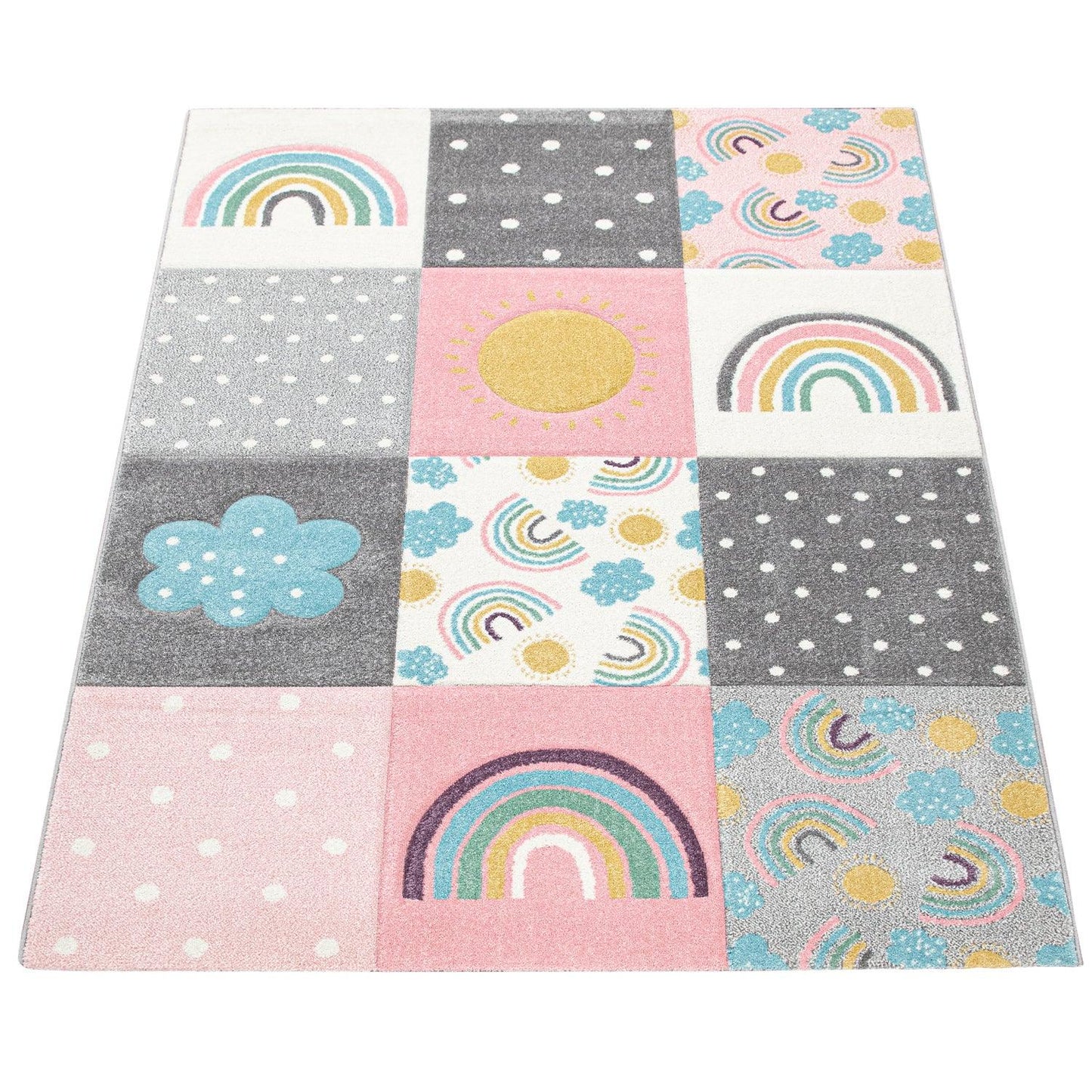Kids Rug Cosmo with Rainbow & Clouds in Colorful Pink - RugYourHome