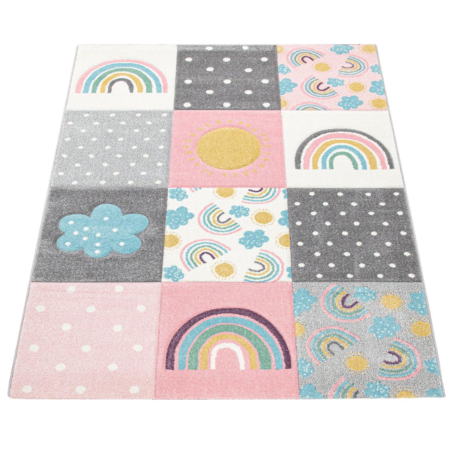 Kids Rug Cosmo with Rainbow & Clouds in Colorful Pink - RugYourHome