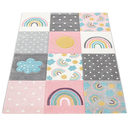 Kids Rug Cosmo with Rainbow & Clouds in Colorful Pink - RugYourHome