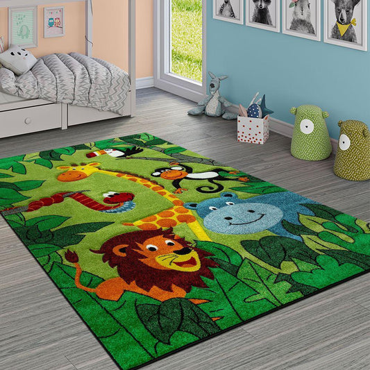 Kids Rug for Nursery Jungle Animals Green - RugYourHome