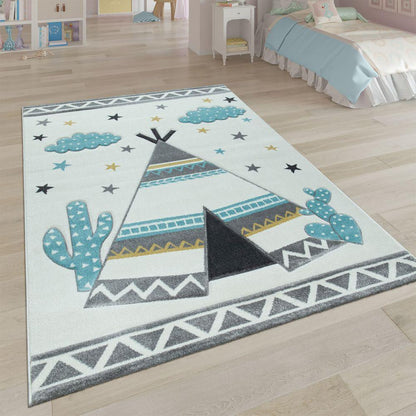 Kids Rug Modern Pastel Colors Teepee Tent in Desert 3D - RugYourHome