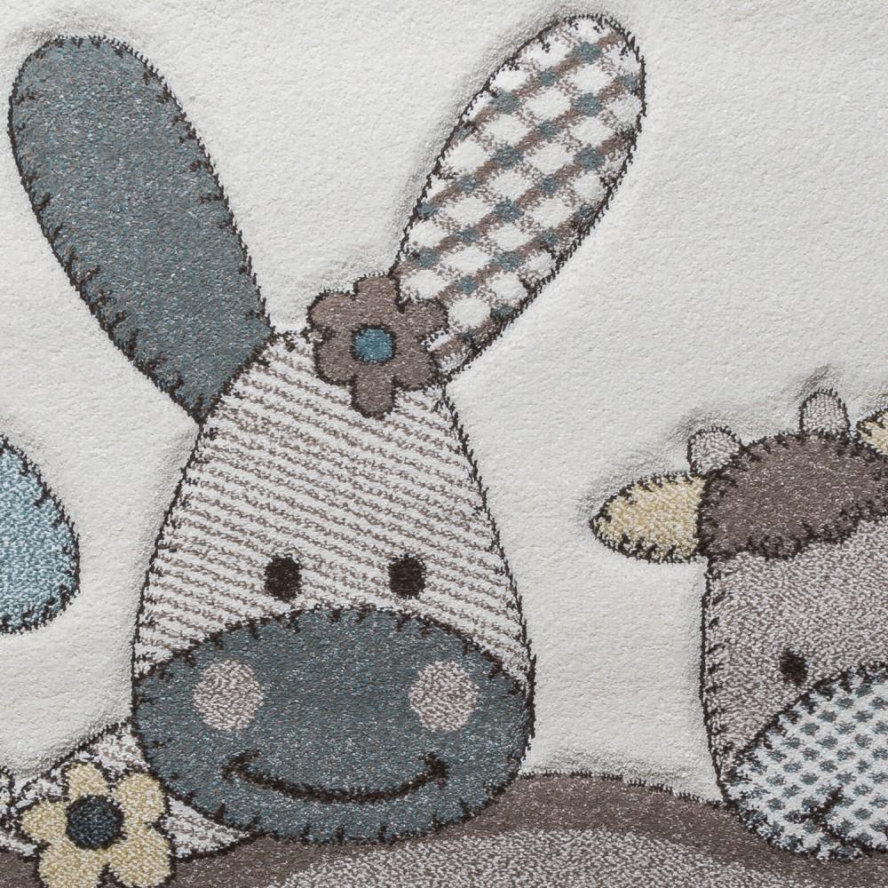 Kids Rug Nursery Contour Cut Farm Animals Beige Cream Pastel - RugYourHome