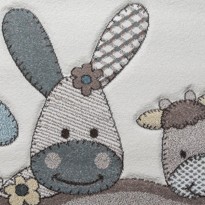 Kids Rug Nursery Contour Cut Farm Animals Beige Cream Pastel - RugYourHome