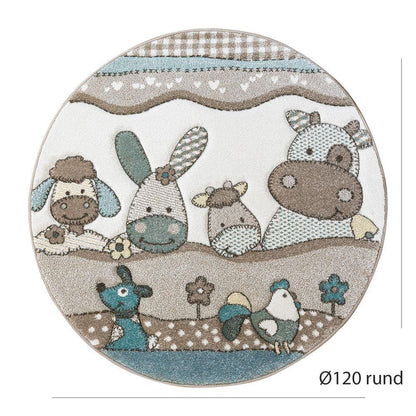 Kids Rug Nursery Contour Cut Farm Animals Beige Cream Pastel - RugYourHome