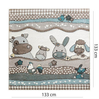 Kids Rug Nursery Contour Cut Farm Animals Beige Cream Pastel - RugYourHome