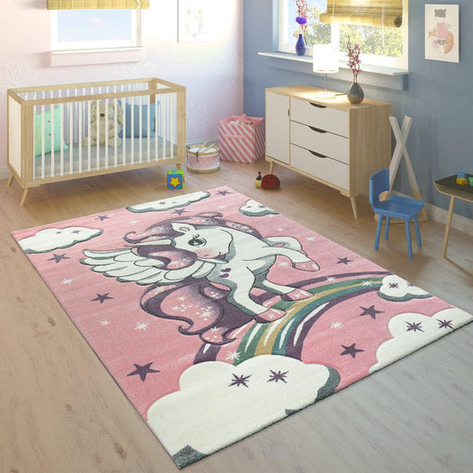 Kids Rug Rainbow Unicorn Pastel Pink - RugYourHome