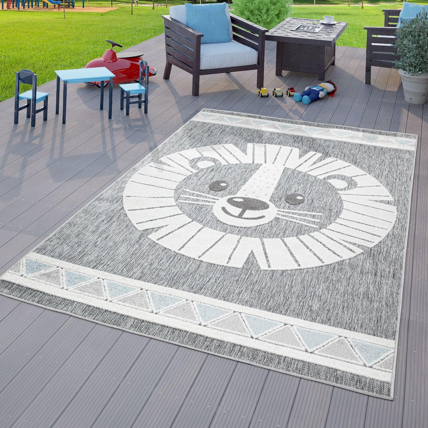 Kids Rug Tweet Happy Lion Play-Mat in Mottled Grey - RugYourHome