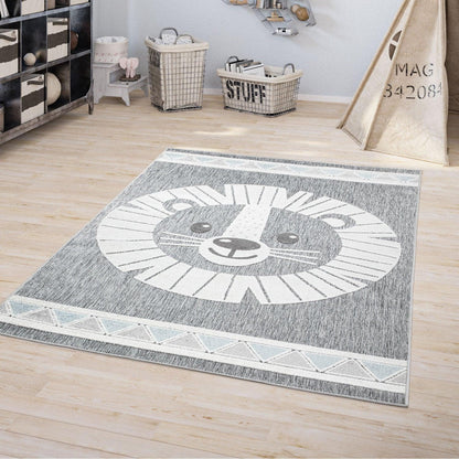 Kids Rug Tweet Happy Lion Play-Mat in Mottled Grey - RugYourHome