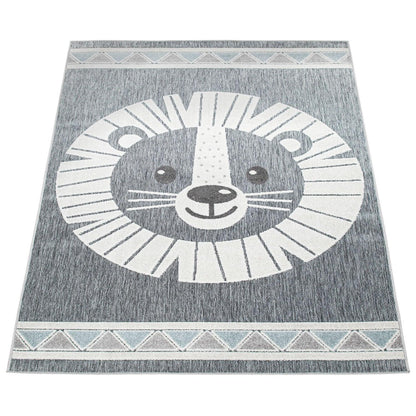 Kids Rug Tweet Happy Lion Play-Mat in Mottled Grey - RugYourHome