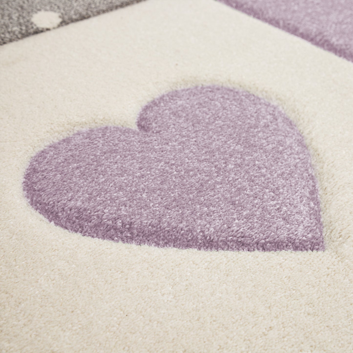 Nursery Rug Kids Checked Dots Hearts Crowns in Pastel Purple Grey