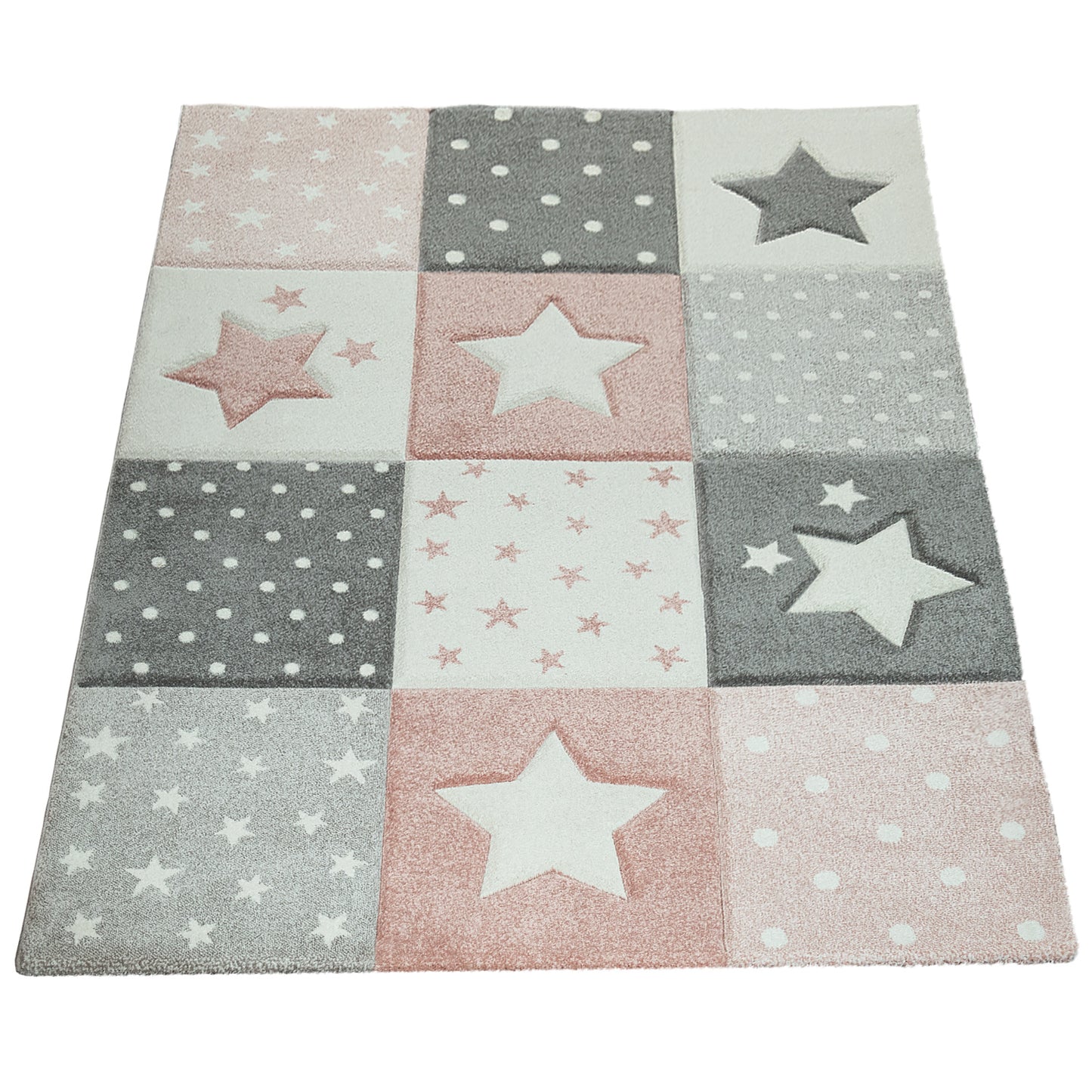 Nursery Rug Cosmo Checkered with Stars in Pastel Pink White