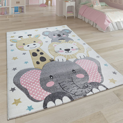 Kids Rug Elaya for Nursery Happy Animals in Cream Pastel