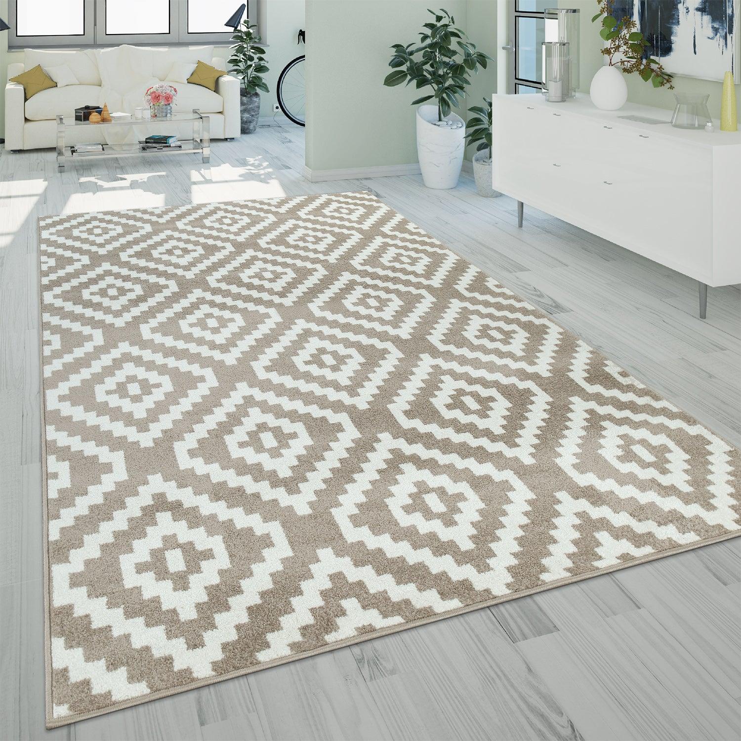 Area Rug Stella Moroccan Diamond Pattern - Pastel Beige White - RugYourHome