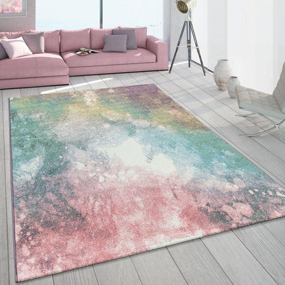 Large Rug Colourful Pink Green Turquoise Pastel Colour Gradient Robust Short Pile - RugYourHome