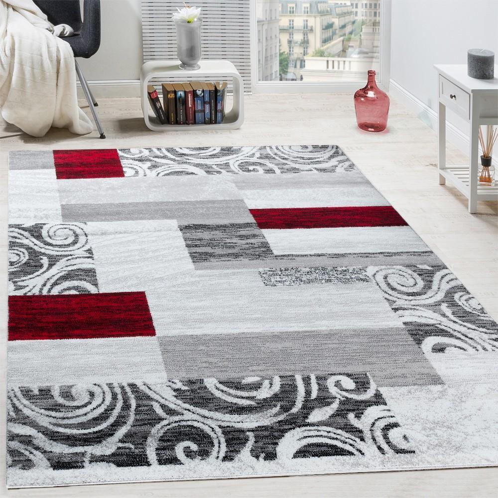 Large Rug Interior Floral Pattern Mottled Light Grey Red - RugYourHome