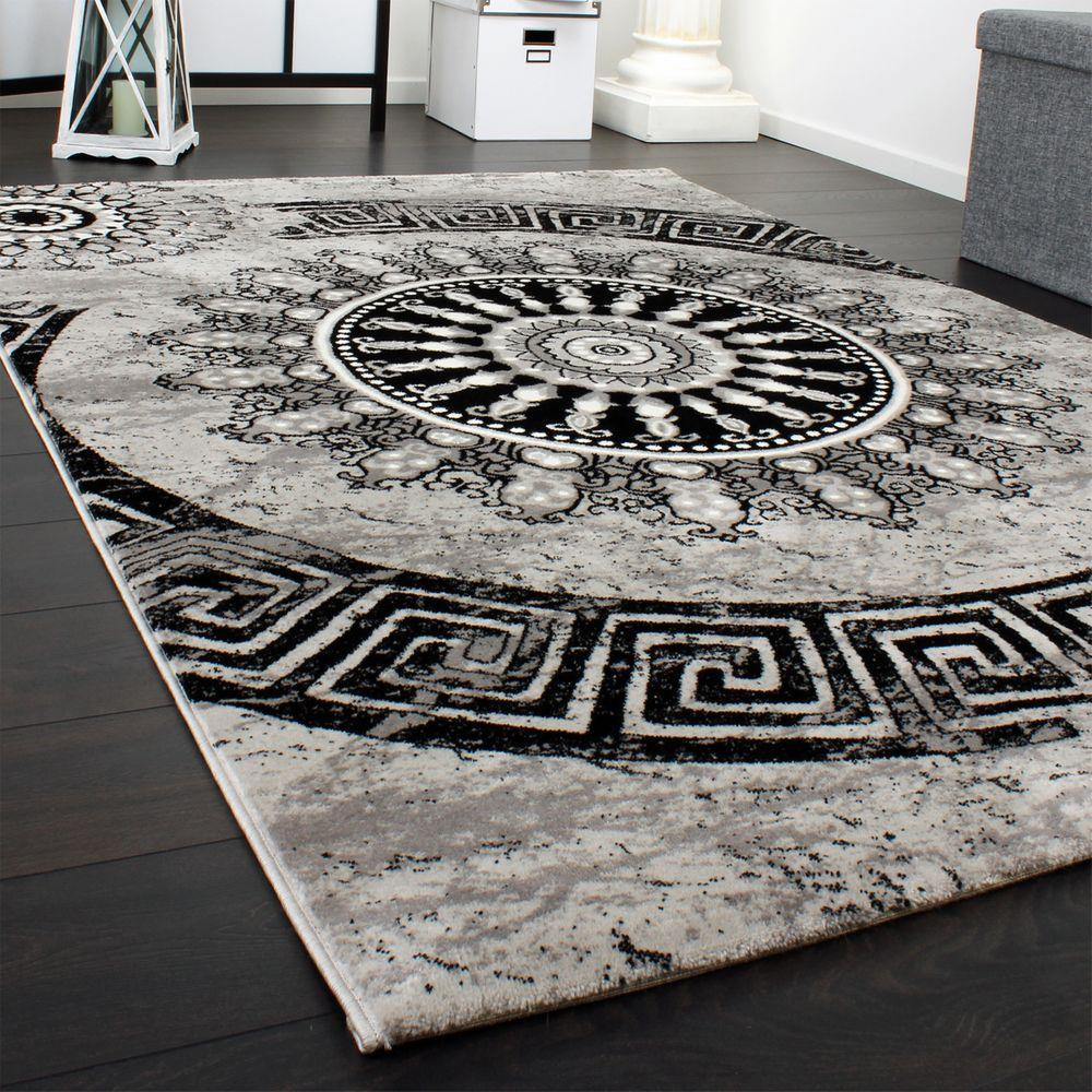 Living Room Rug, Mandala Design, Short-Pile With Oriental Pattern And Marble Look - RugYourHome