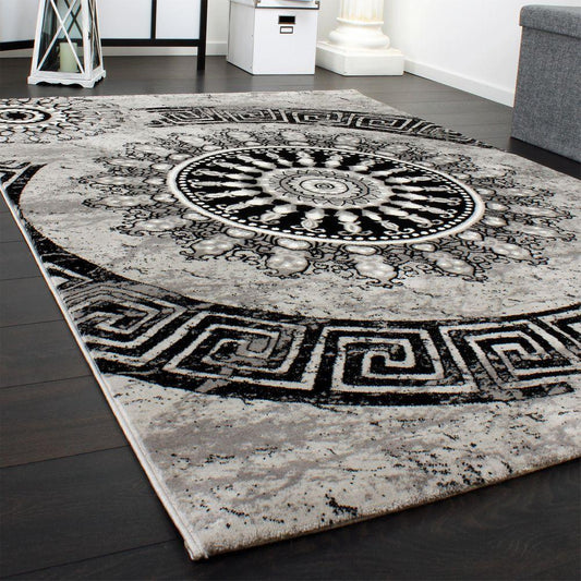 Living Room Rug, Mandala Design, Short-Pile With Oriental Pattern And Marble Look - RugYourHome