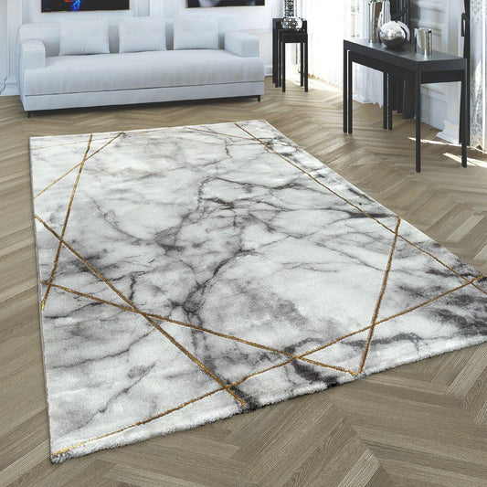 Marble Patten Area Rug in Gold Cream for Living Room with Contour Cut - RugYourHome