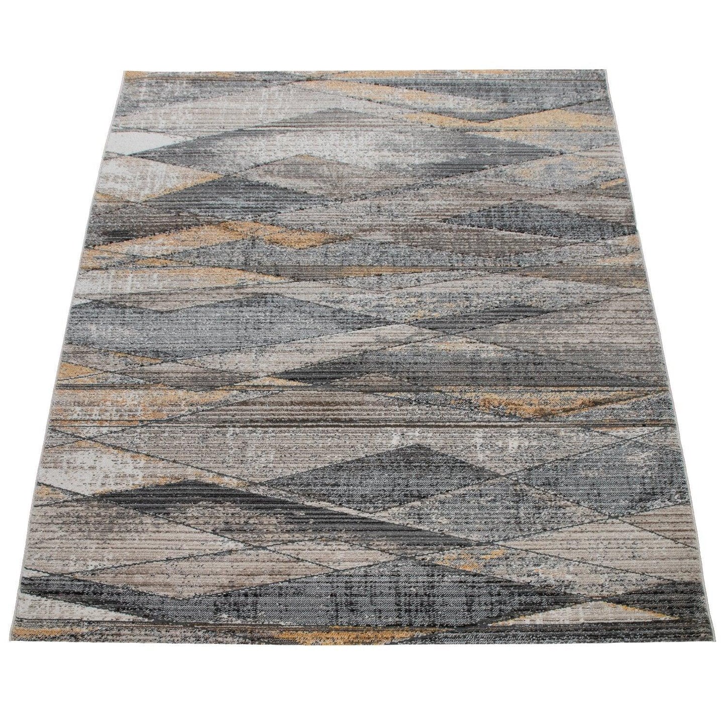 Modern Area Rug Abstract Design 3D Effect in Grey Yellow - RugYourHome