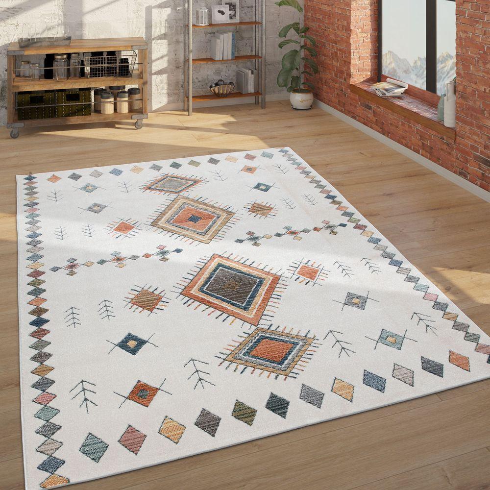 Modern Area Rug Boho Design with colorful Pattern in Cream - RugYourHome