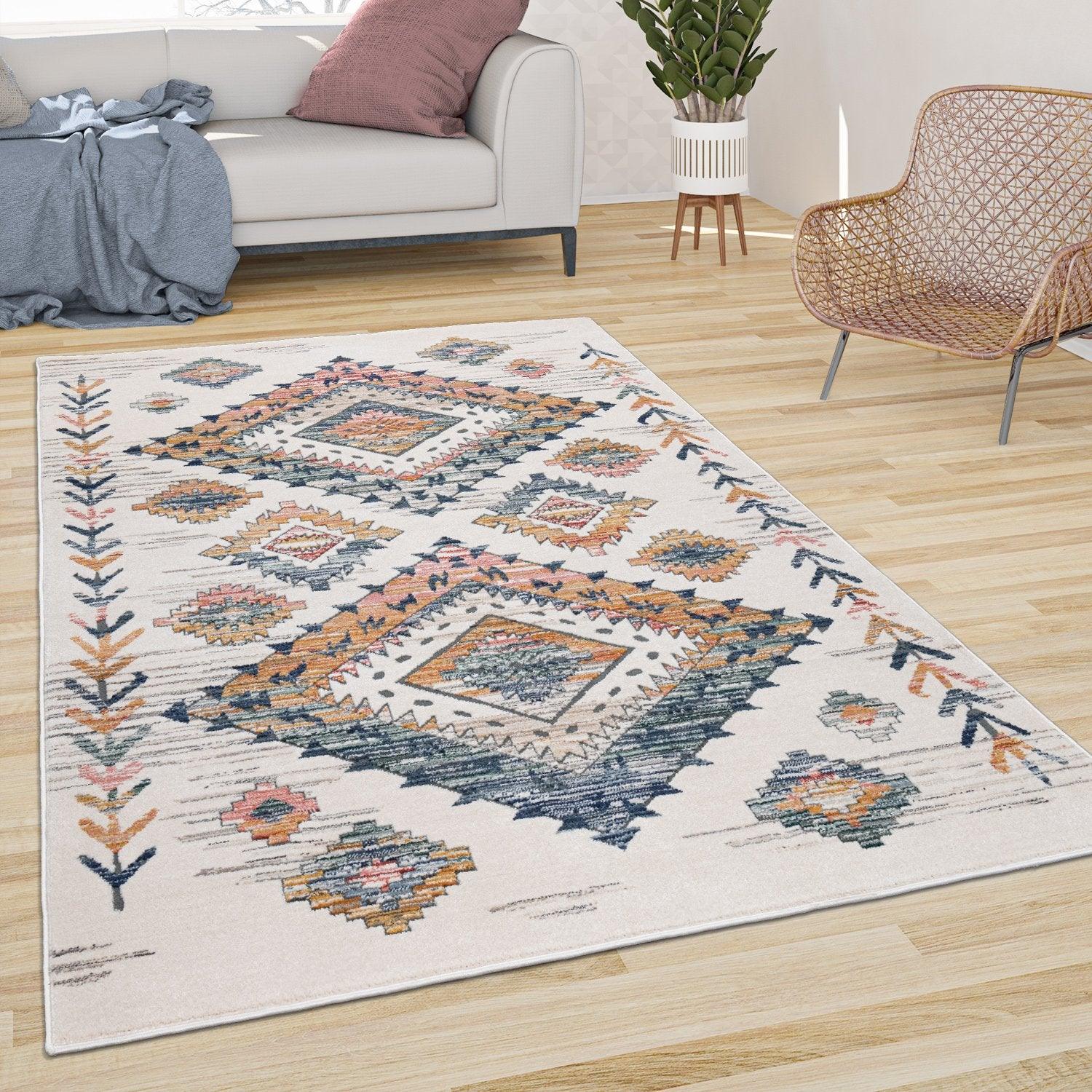 Modern Area Rug for Living Room Ethnic Boho Style in Cream - RugYourHome