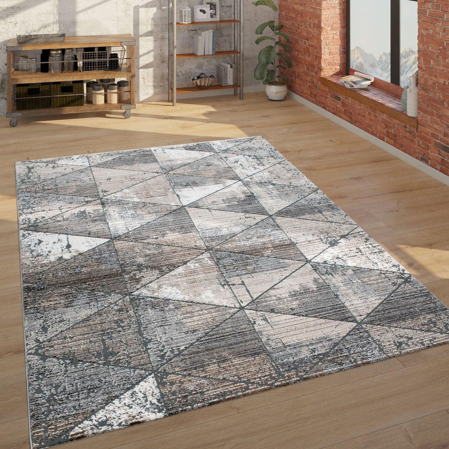 Modern Area Rug Geometric Design 3D Effect in Grey Beige - RugYourHome