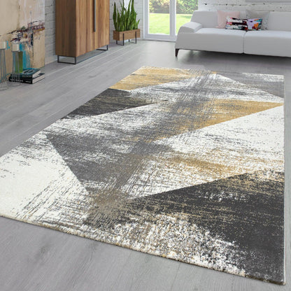 Modern Area Rug Mero Abstract Design - Grey White Yellow - RugYourHome