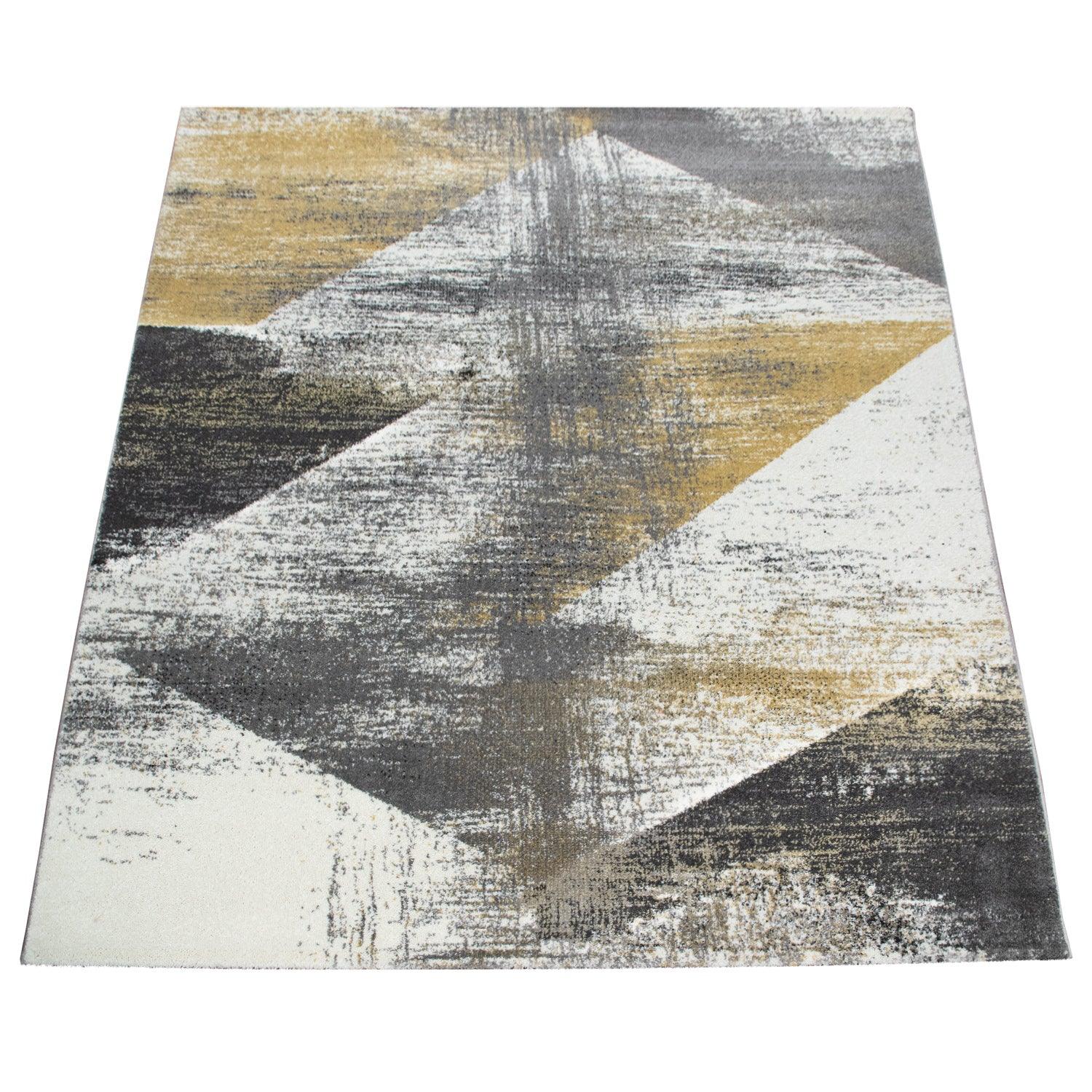 Modern Area Rug Mero Abstract Design - Grey White Yellow - RugYourHome