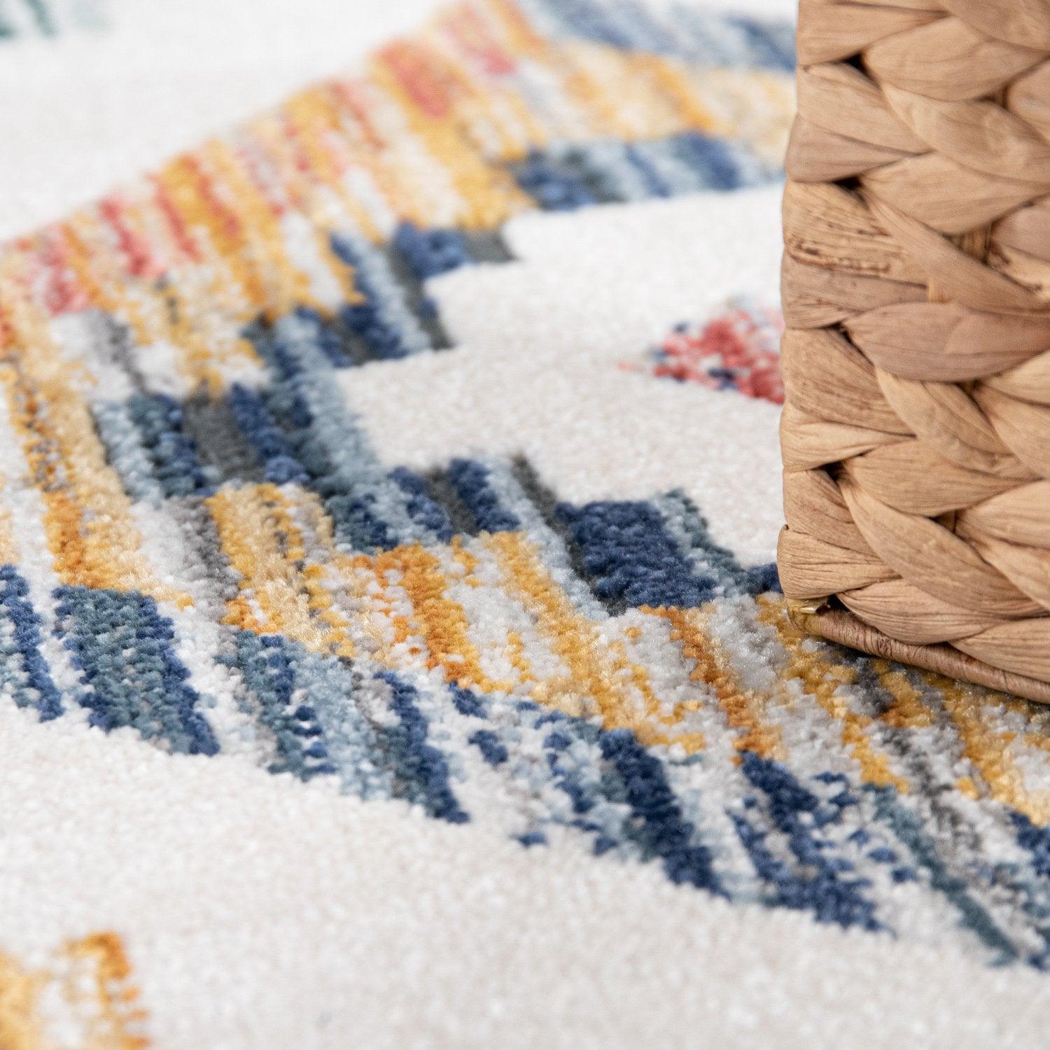 Modern Boho Rug with colorful Diamond Pattern in Cream - RugYourHome