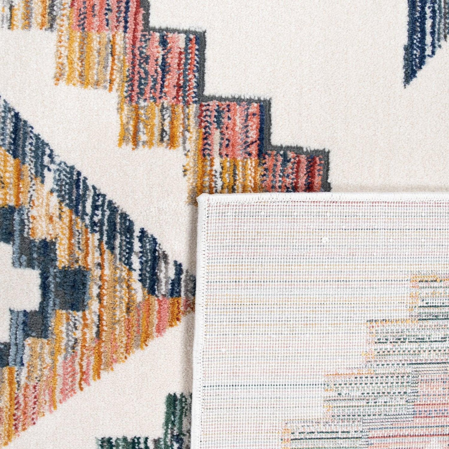 Modern Boho Rug with colorful Diamond Pattern in Cream - RugYourHome