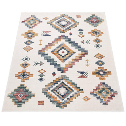 Modern Boho Rug with colorful Diamond Pattern in Cream - RugYourHome