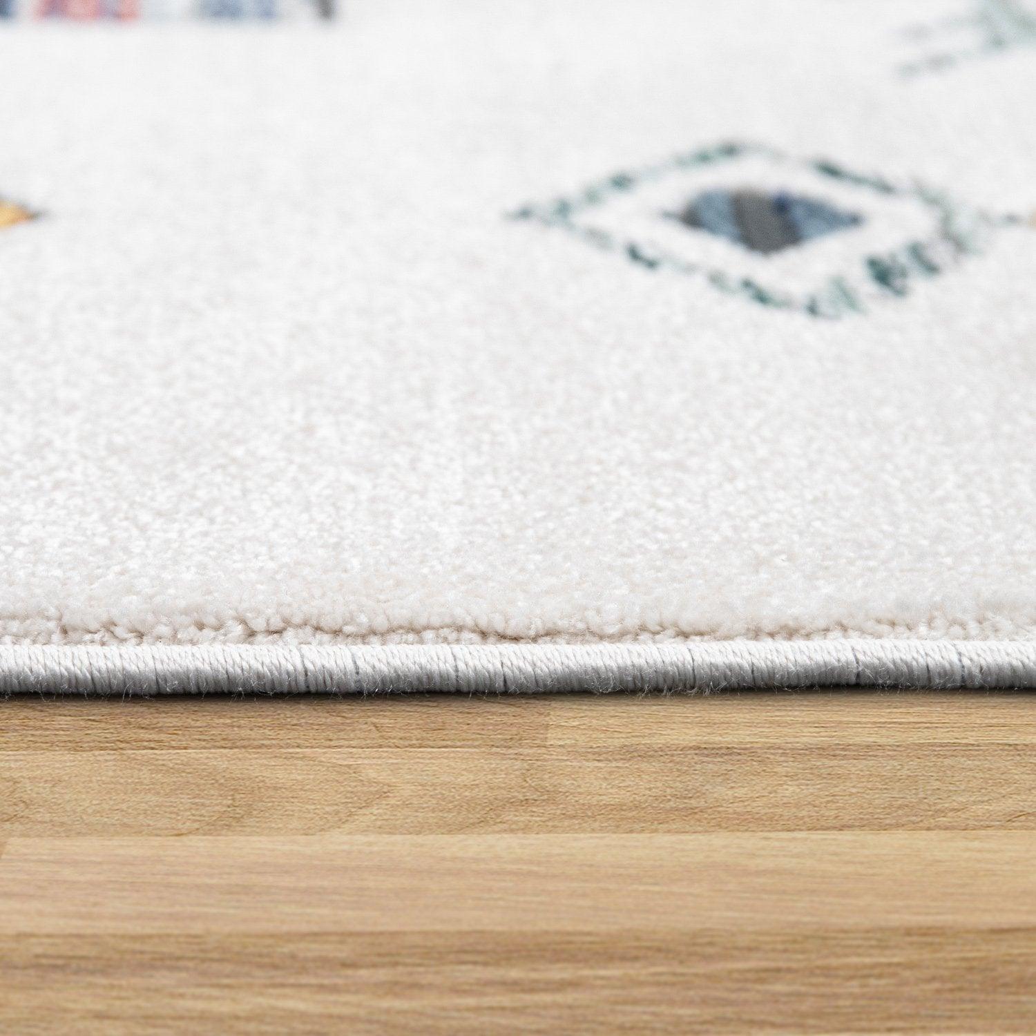 Modern Boho Rug with colorful Diamond Pattern in Cream - RugYourHome