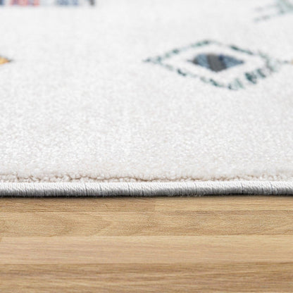 Modern Boho Rug with colorful Diamond Pattern in Cream - RugYourHome