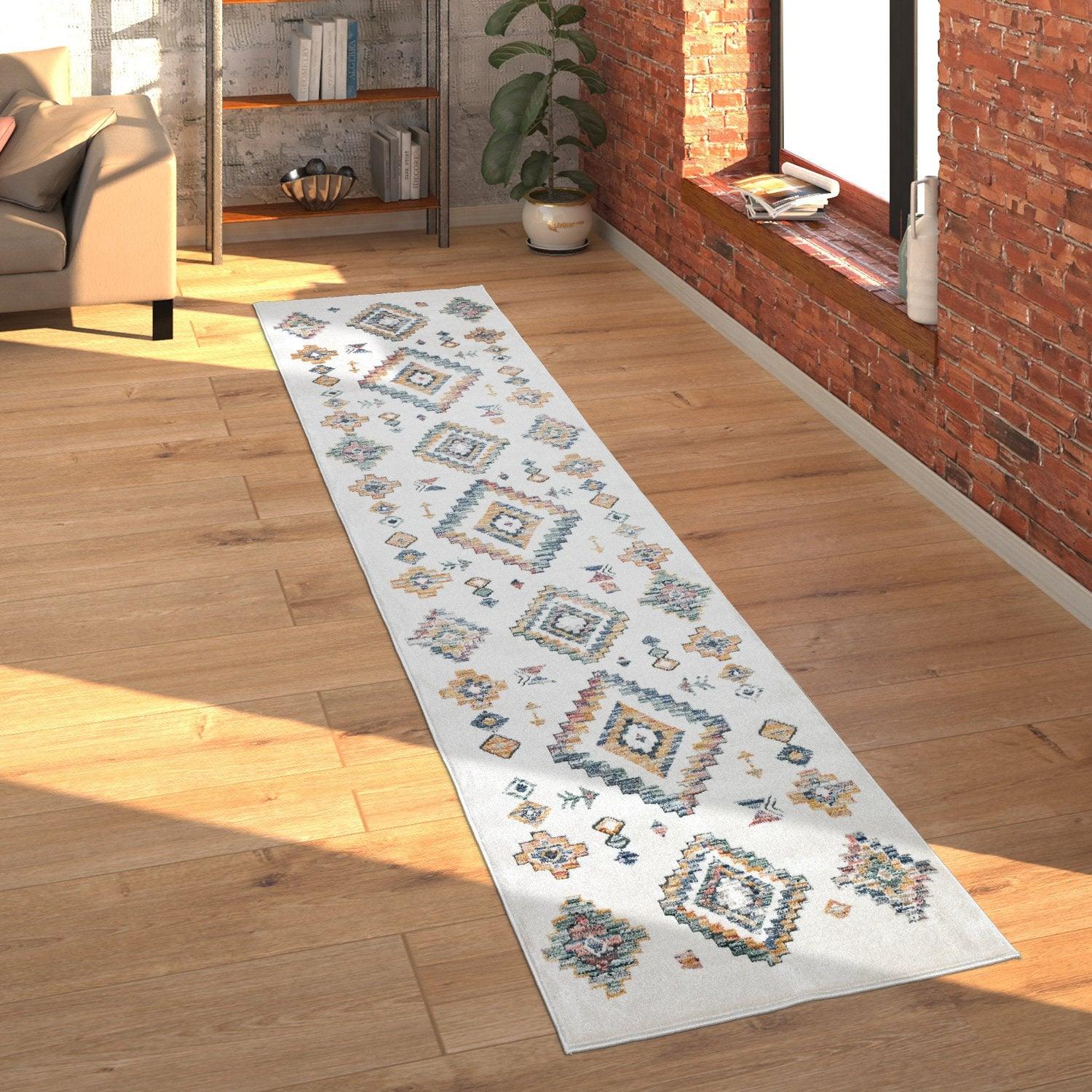 Modern Boho Rug with colorful Diamond Pattern in Cream - RugYourHome