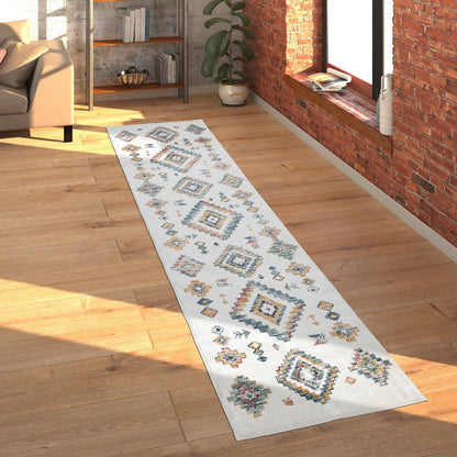 Modern Boho Rug with colorful Diamond Pattern in Cream - RugYourHome