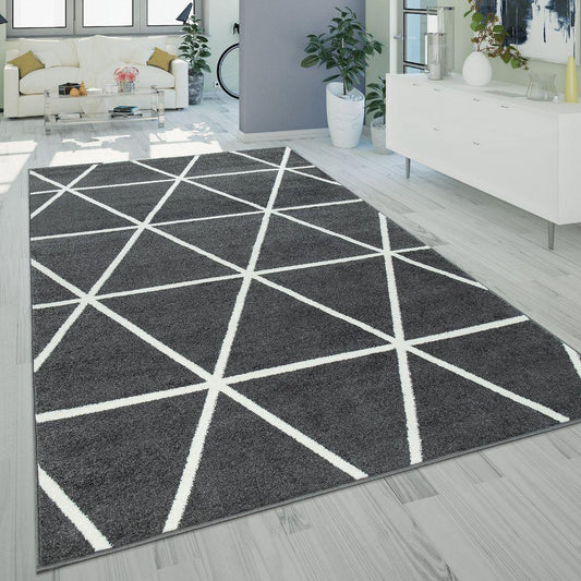 Modern Geometric Rug for Living-Room in Anthracite White - RugYourHome