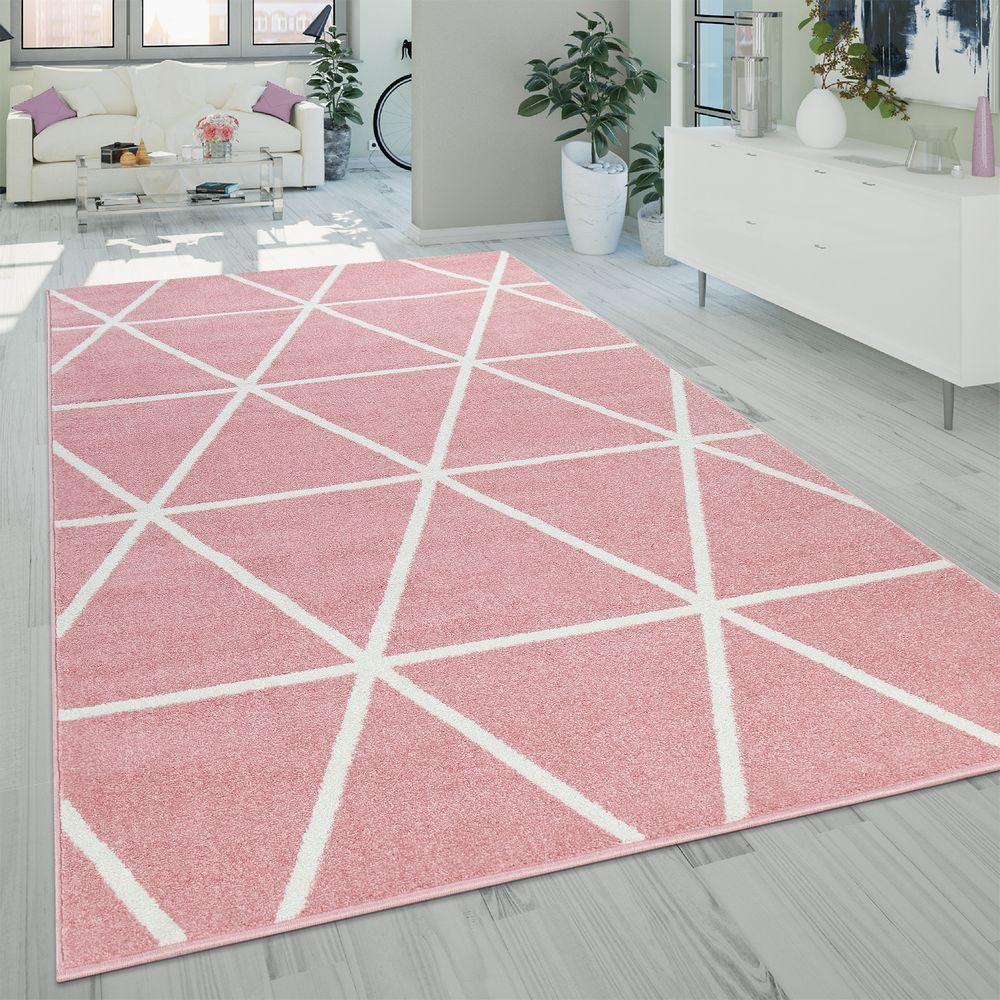 Modern Geometric Rug for Living-Room in Pink White - RugYourHome