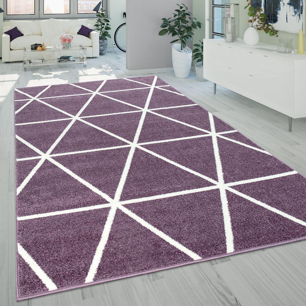 Modern Geometric Rug for Living-Room in Purple White - RugYourHome