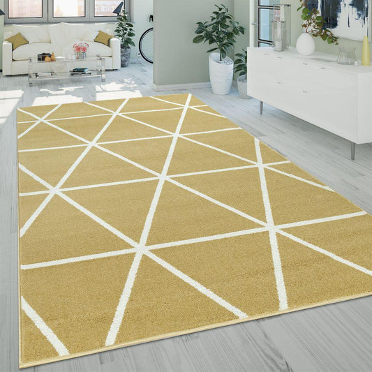 Modern Geometric Rug for Living-Room in Yellow White - RugYourHome