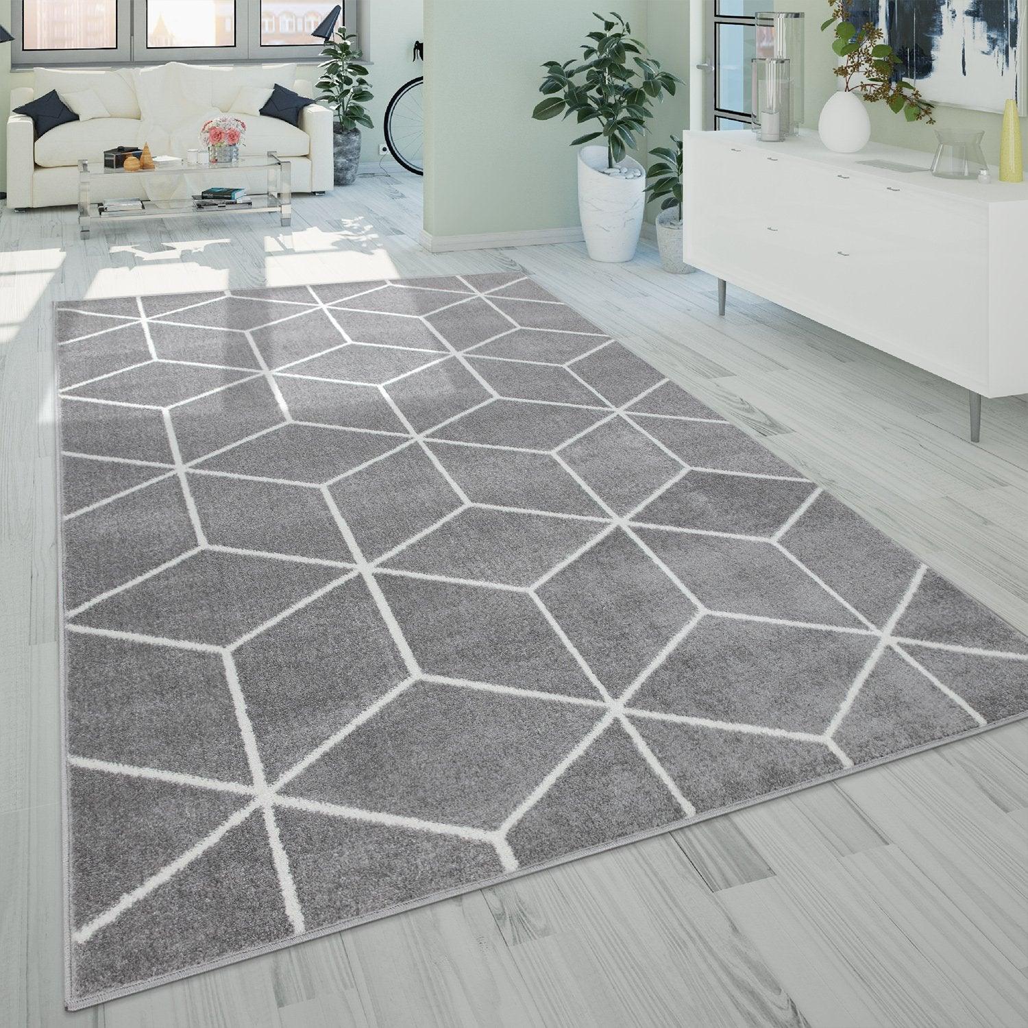 Modern Rug Stella Geometric Design - Grey White - RugYourHome